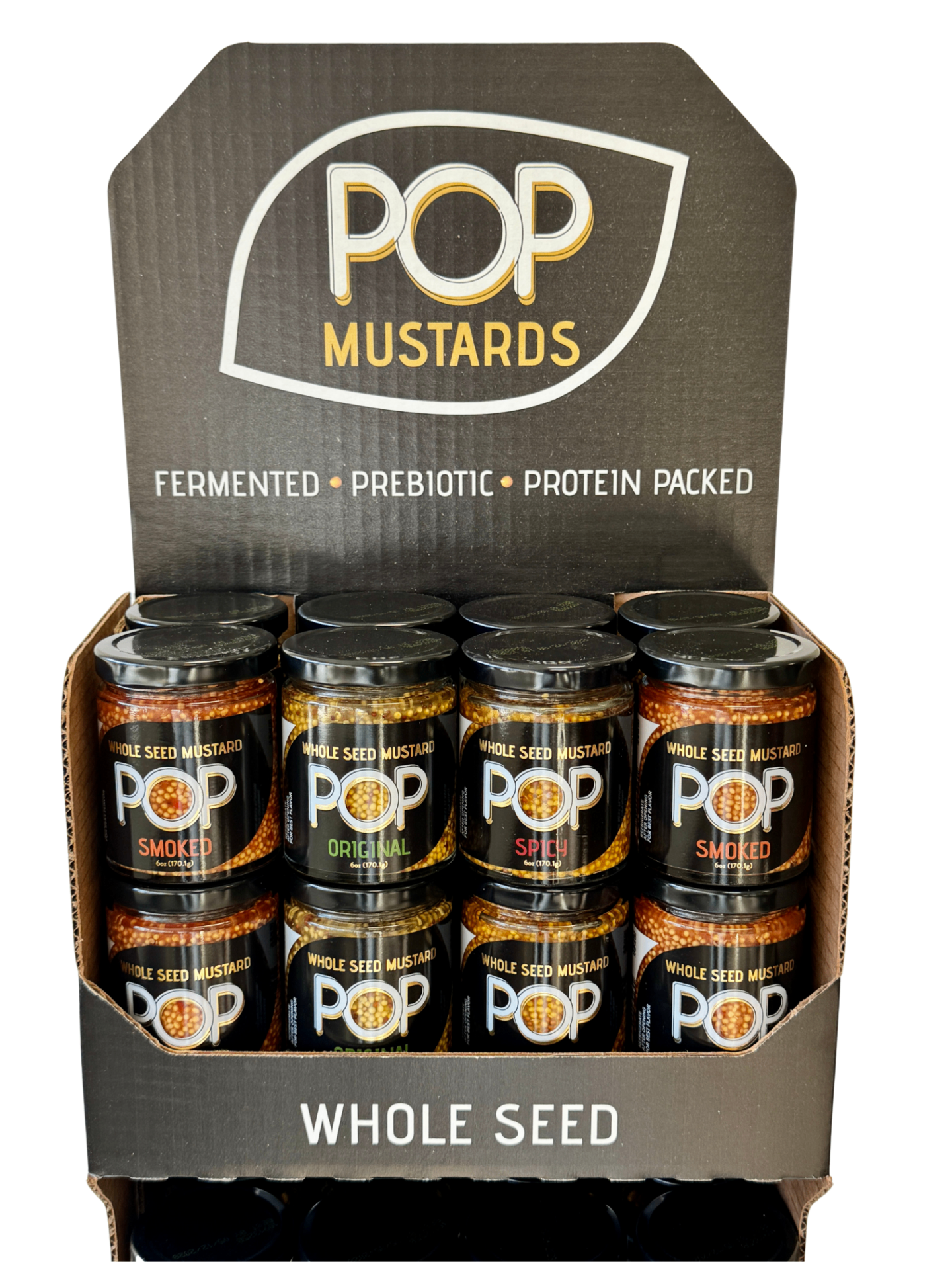 Pop Mustards whole seed mustard display